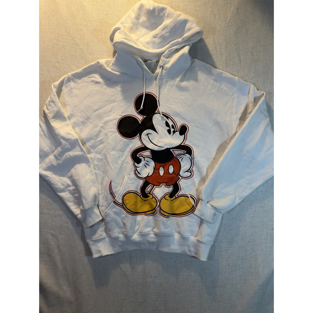 Disney Parks Mickey Mouse White Pullover Hoodie Sweatshirt Mens Large